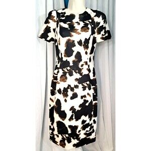Calvin Klein Size 2 Cap Sleeve Cow Print Stretch Sheath Dress Cowgirl